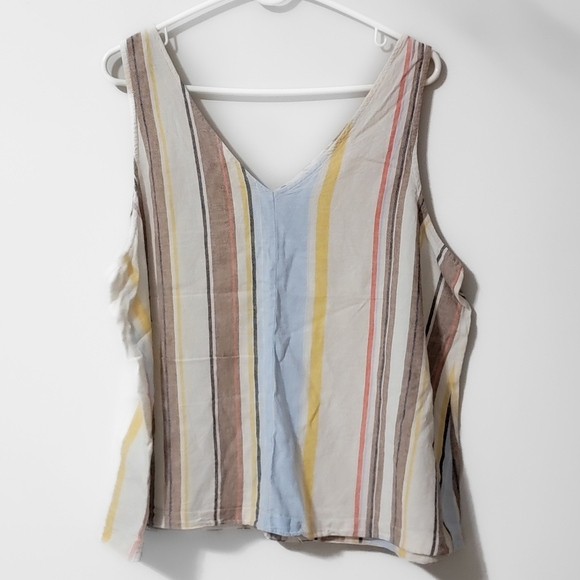 Time and Tru Multicolor Striped Linen Blend Tank Top Size XL (16-18) - Picture 2 of 7